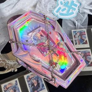 Gothic Coffin Ita Bag – Dark Lolita Halloween PU Leather Crossbody Shoulder Handbag with Wings & Chains