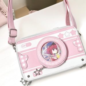 Handmade Cute Camera Ita Shoulder Bag, Anime Messenger Bag, Large Capacity Transparent Window Bag, Unique Pin Display Bag,Cosplay Gift
