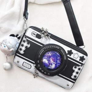 Handmade Cute Camera Ita Shoulder Bag, Anime Messenger Bag, Large Capacity Transparent Window Bag, Unique Pin Display Bag,Cosplay Gift