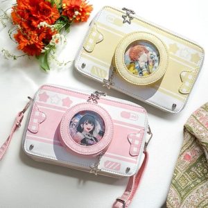 Handmade Cute Camera Ita Shoulder Bag, Anime Messenger Bag, Large Capacity Transparent Window Bag, Unique Pin Display Bag,Cosplay Gift