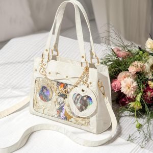 Handmade Cute Ita Shoulder Bag, Anime Messenger Bag, Large Capacity Transparent Window Bag, Unique Pin Display Bag, Kawaii Cosplay Gift