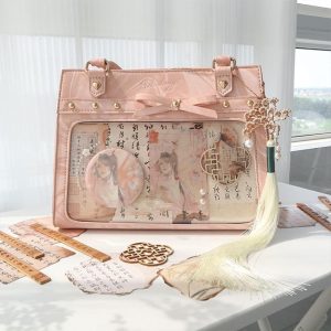 Handmade Cute Ita Shoulder Bag, Anime Messenger Bag, Large Capacity Transparent Window Bag, Unique Pin Display Bag, Kawaii Cosplay Gift