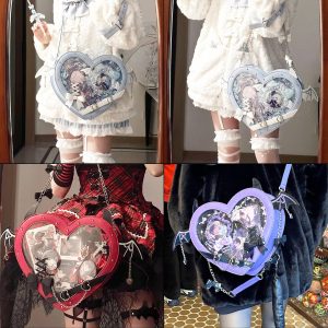 Handmade Cute Ita Shoulder Bag, Anime Messenger Bag, Large Capacity Transparent Window Bag, Unique Pin Display Bag, Kawaii Cosplay Gift