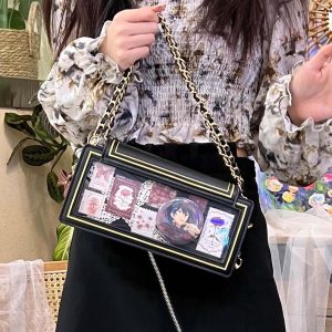 Handmade Cute Ita Shoulder Bag, Anime Messenger Bag, Large Capacity Transparent Window Bag, Unique Pin Display Bag,Cosplay Gift