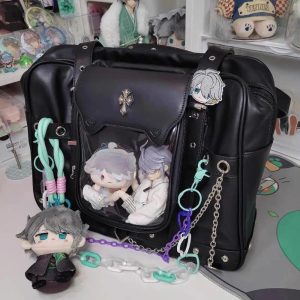 Harajuku Black Ita Backpack – Kawaii Transparent Large Capacity Anime Pins Display Bag for Women
