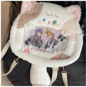 Harajuku Cat Plush Backpack – Soft Kawaii Mini Ita Bag for Women | Cute Sweet Aesthetic Crossbody Mochila Y2K Style