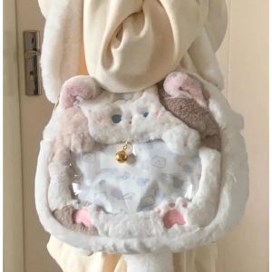Harajuku Cat Plush Backpack – Soft Kawaii Mini Ita Bag for Women | Cute Sweet Aesthetic Crossbody Mochila Y2K Style