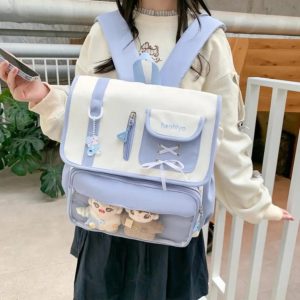 Harajuku Ita Backpack – Kawaii Patchwork Nylon Badge Bag