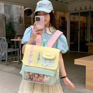 Harajuku Ita Backpack – Kawaii Patchwork Nylon Badge Bag