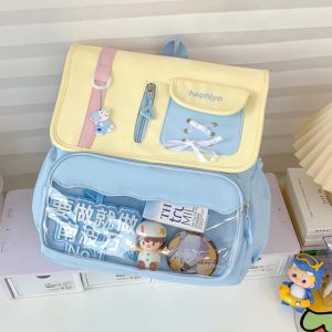 Harajuku Ita Backpack – Kawaii Patchwork Nylon Badge Bag