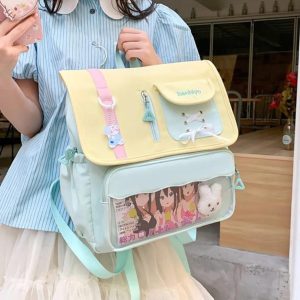 Harajuku Ita Backpack – Kawaii Patchwork Nylon Badge Bag