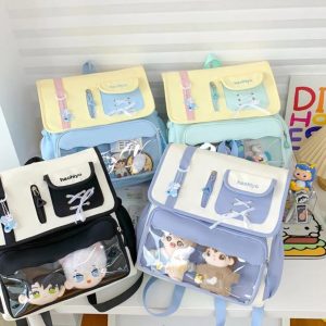 Harajuku Ita Backpack – Kawaii Patchwork Nylon Badge Bag