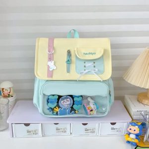 Harajuku Ita Backpack – Kawaii Patchwork Nylon Badge Bag