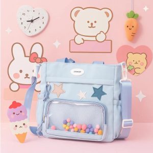 Harajuku Ita Bag: Nylon Crossbody Tote with Badge Display Pocket