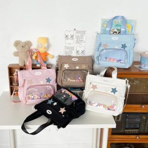 Harajuku Ita Bag: Nylon Crossbody Tote with Badge Display Pocket