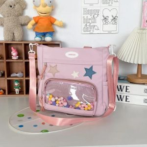 Harajuku Ita Bag: Nylon Crossbody Tote with Badge Display Pocket