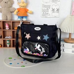 Harajuku Ita Bag: Nylon Crossbody Tote with Badge Display Pocket