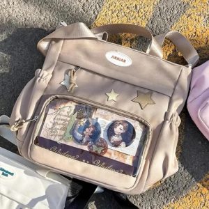 Harajuku Ita Bag: Nylon Crossbody Tote with Badge Display Pocket