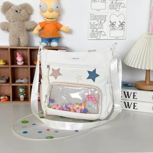 Harajuku Ita Bag: Nylon Crossbody Tote with Badge Display Pocket