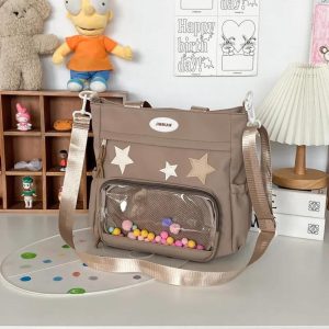 Harajuku Ita Bag: Nylon Crossbody Tote with Badge Display Pocket