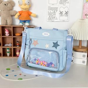 Harajuku Ita Bag: Nylon Crossbody Tote with Badge Display Pocket