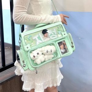 Harajuku Ita Bag: Y2K Transparent Display Tote - Anime Pins & Charms
