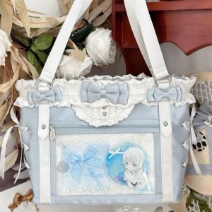 Harajuku Ita Shoulder Bag – Large Capacity Nylon Crossbody Tote for Women Students Badge Display