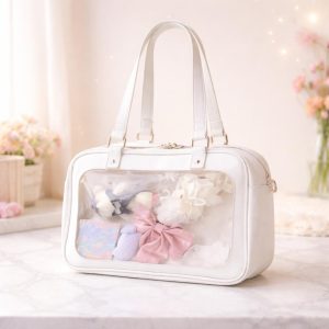 Harajuku PU Leather Ita Bag Transparent Pins Display Japanese Lolita Shoulder Handbag