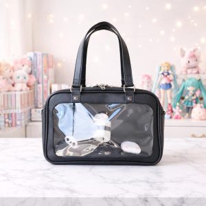 Harajuku PU Leather Ita Bag Transparent Pins Display Japanese Lolita Shoulder Handbag