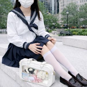 Harajuku PU Leather Ita Bag Transparent Pins Display Japanese Lolita Shoulder Handbag