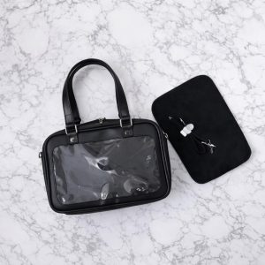 Harajuku PU Leather Ita Bag Transparent Pins Display Japanese Lolita Shoulder Handbag