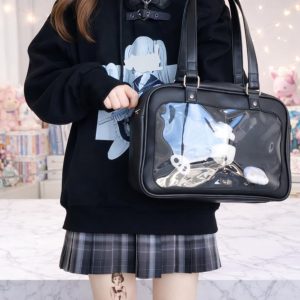 Harajuku PU Leather Ita Bag Transparent Pins Display Japanese Lolita Shoulder Handbag