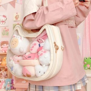 Harajuku Transparent Cat Ita Bag • Kawaii Lolita Shoulder Bag • White Mini Backpack Display Handbag