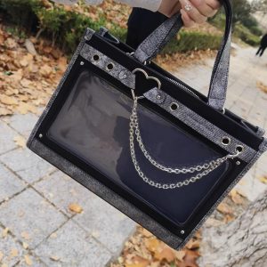 Heart Chain Ita Bag Clear Window Tote Bag for Pins Keychains Merch Display – Stylish Gift for Anime Fans and Collectors
