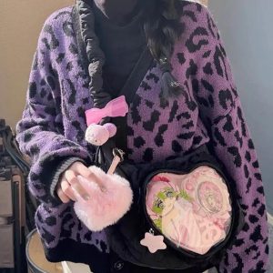 Heart Ita Bag – Kawaii Transparent Crossbody Messenger Handbag with Lace Detail for Pins & Charms