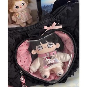 Heart Ita Bag – Kawaii Transparent Crossbody Messenger Handbag with Lace Detail for Pins & Charms