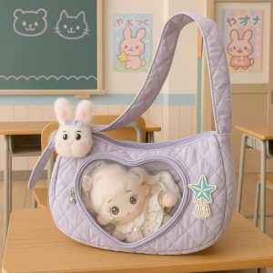 Heart Ita Bag – Kawaii Transparent Crossbody Messenger Handbag with Lace Detail for Pins & Charms