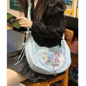 Heart Ita Bag – Kawaii Transparent Crossbody Messenger Handbag with Lace Detail for Pins & Charms
