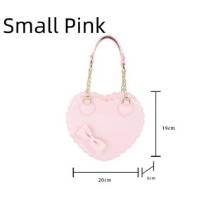 Heart Lolita Handbag – Kawaii PU Shoulder Bag with Bowknots Japanese Shell Purse Crossbody Pink Black White