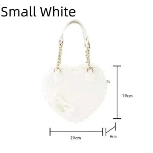 Heart Lolita Handbag – Kawaii PU Shoulder Bag with Bowknots Japanese Shell Purse Crossbody Pink Black White