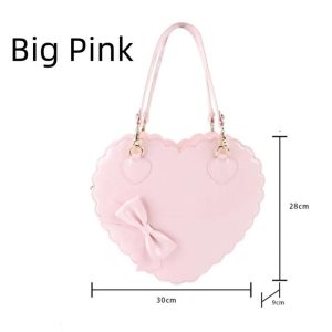 Heart Lolita Handbag – Kawaii PU Shoulder Bag with Bowknots Japanese Shell Purse Crossbody Pink Black White