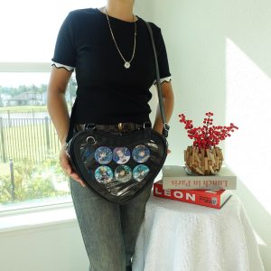 Heart Shaped Ita Bag, Vegan Leather Crossbody & Tote Handbag, Kawaii Transparent Pin Display Purse, Cute Anime Cosplay Shoulder Bag.