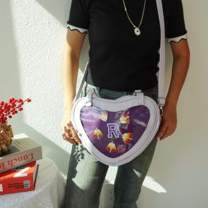 Heart Shaped Ita Bag, Vegan Leather Crossbody & Tote Handbag, Kawaii Transparent Pin Display Purse, Cute Anime Cosplay Shoulder Bag.