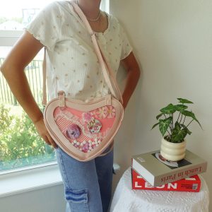 Heart Shaped Ita Bag, Vegan Leather Crossbody & Tote Handbag, Kawaii Transparent Pin Display Purse, Cute Anime Cosplay Shoulder Bag.