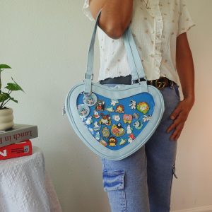Heart Shaped Ita Bag, Vegan Leather Crossbody & Tote Handbag, Kawaii Transparent Pin Display Purse, Cute Anime Cosplay Shoulder Bag.