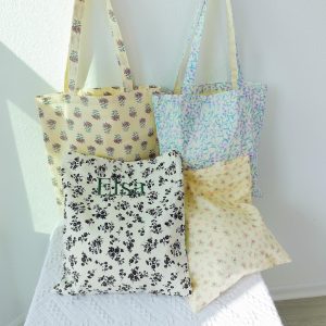 Hydrangea, Lavender, Wildflower & Peony Prints Floral Canvas Tote Bag, Personalized Embroidered Name  Vintage Cottagecore Aesthetic Totes.