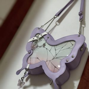 Irregular Butterfly Ita Backpack – PU Leather Clear Display Bag for Pins, Keychains & Anime Merch | Unique Gift for Collectors