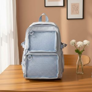 Ita Backpack with Clear Window, Personalized Display Backpack, Cute Nylon Display Bag for Pins, Kawaii Anime Backpack for School or Travel