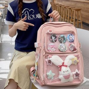 Ita Backpack with Clear Window, Personalized Display Backpack, Cute Nylon Display Bag for Pins, Kawaii Anime Backpack for School or Travel