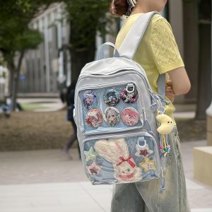 Ita Bag Backpack, Customizable Badge Bag, Versatile Ita Bag, Clear Window Pin Display Backpack, School Backpack, Anime Collector’s Rucksack
